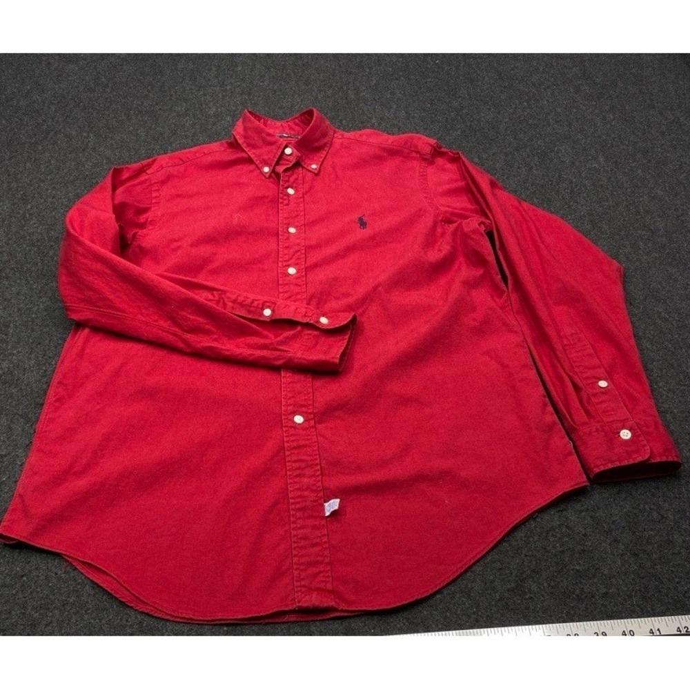 Ralph Lauren Button Down Shirt Men Large Red Long Sleeve Cotton Twill Logo